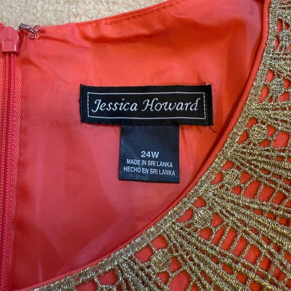 Jessica Howard Sheath Dress Size 24W Coral with Gold Details Resort Linen Blend - Picture 4 of 5